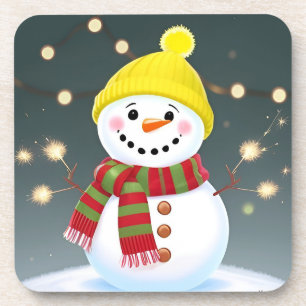 Glücklicher Schneemann mit Funken und Weihnachtsma Getränkeuntersetzer