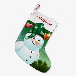 Glücklicher Schneemann mit grünem Hut Kleiner Weihnachtsstrumpf