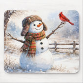 Glücklicher Schneemann mit rotem Kardinalvogel Mousepad (Vorne)