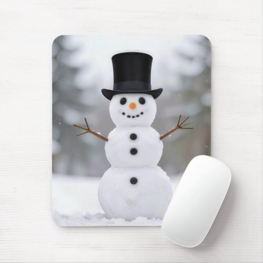 Glücklicher Schneemann mit schwarzem Zylinder Mousepad (Mit Mouse)