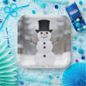 Glücklicher Schneemann mit Zylinder Pappteller (Party)