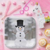 Glücklicher Schneemann mit Zylinder Pappteller (Party)