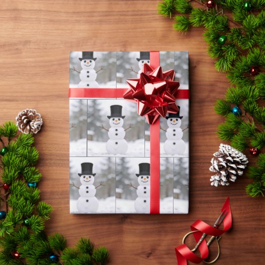 Glücklicher Schneemann mit Zylinderhut Geschenkpapier (Feiertagsgeschenk)