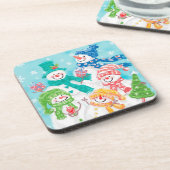 Glücklicher Schneemann-Retro Weihnachten Getränkeuntersetzer (Linke Seite)