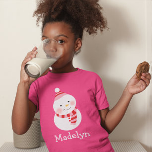 Glücklicher Schneemann Rosa Personalisierter Mädch T-Shirt