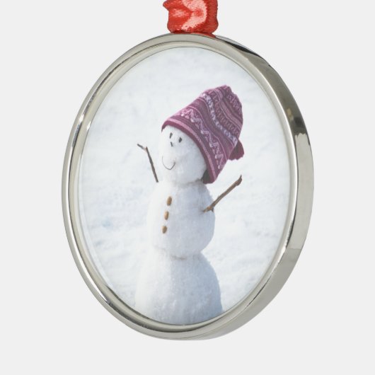 Glücklicher Schneemann Silbernes Ornament (Links)