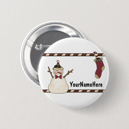 Glücklicher Schneemann und Weihnachts-Strumpf Button (Vorne & Hinten)