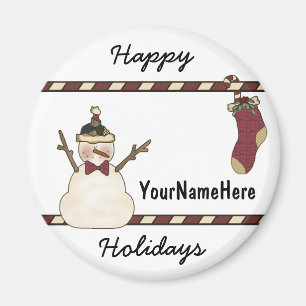 Glücklicher Schneemann und Weihnachtsstrumpf Magnet