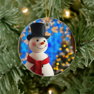 Glücklicher Schneemann-Weihnachtsschmuck  Keramik Ornament