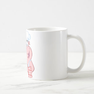 Glücklicher Schwein-Koch, der ein Kaffeetasse