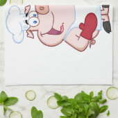 Glücklicher Schwein-Koch mit Wurst-Gabel Küchentuch (Gefaltet)
