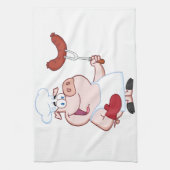 Glücklicher Schwein-Koch mit Wurst-Gabel Küchentuch (Vertikal)