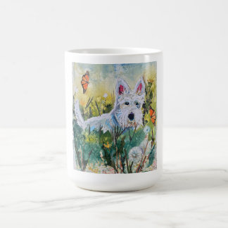 Glücklicher Scottie auf einem Feld Kaffeetasse