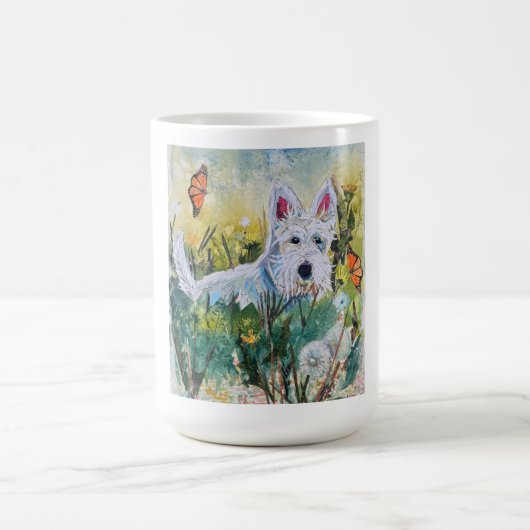 Glücklicher Scottie auf einem Feld Kaffeetasse (Mittel)