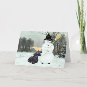 Glücklicher Scottish Terrier & Schneemann Feiertagskarte