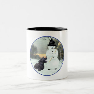 Glücklicher Scottish Terrier & Schneemann Zweifarbige Tasse