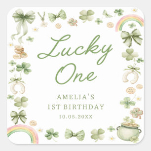Glücklicher Shamrock 1. Geburtstagsaufkleber Quadratischer Aufkleber