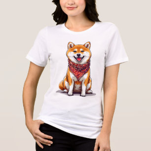 Glücklicher Shiba Inu Hund mit einem stilvollen ro Tri-Blend Shirt