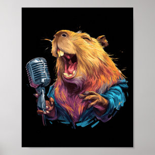 Glücklicher singender Capybara mit Mikrofon für Ka Poster