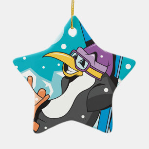 glücklicher Skifahrer Pinguin Keramikornament