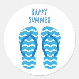 Glücklicher Sommer-Aufkleber mit Flip Flops Runder Aufkleber
