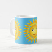 glücklicher Sonne-Glanz. Blauer Hintergrund Kaffeetasse (Vorderseite Links)