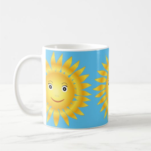glücklicher Sonne-Glanz. Blauer Hintergrund Kaffeetasse (Links)
