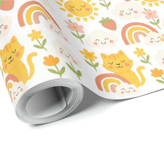 "Glücklicher Sonnenschein und Regenbogenfreunde – Geschenkpapier (Rolleneckpunkt)