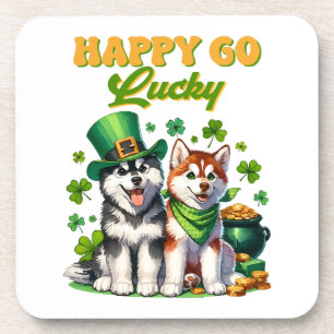Glücklicher Sorgloser Süßer Husky St. Patricks Tag Getränkeuntersetzer