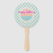 Glücklicher Spaß Blau Gingham Karo Karierter Gebur Fächer (Rückseite)