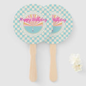Glücklicher Spaß Blau Gingham Karo Karierter Gebur Fächer (Vorne und Hinten)