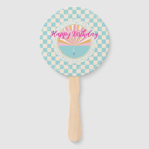 Glücklicher Spaß Blau Gingham Karo Karierter Gebur Fächer
