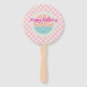 Glücklicher Spaß Rosa Gingham Karo Karierter Gebur Fächer (Rückseite)