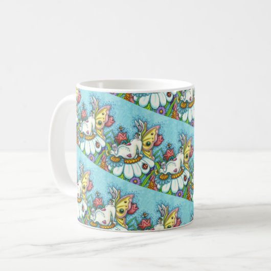 GLÜCKLICHER SPRING FLUTTERBUN RABBIT, FUNNY BUNNY  KAFFEETASSE (Vorderseite Links)