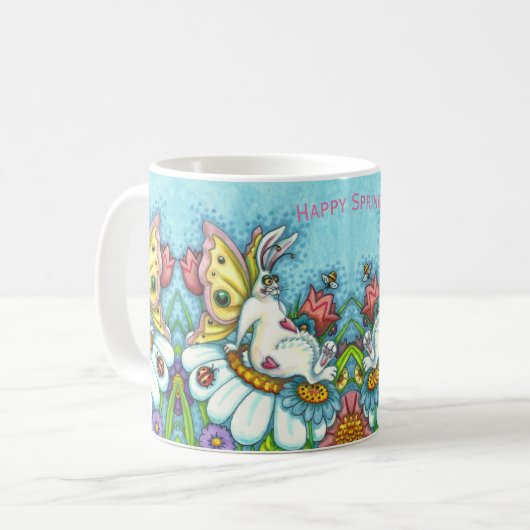GLÜCKLICHER SPRING FLUTTERBUN RABBIT, FUNNY BUNNY KAFFEETASSE (Vorderseite Links)