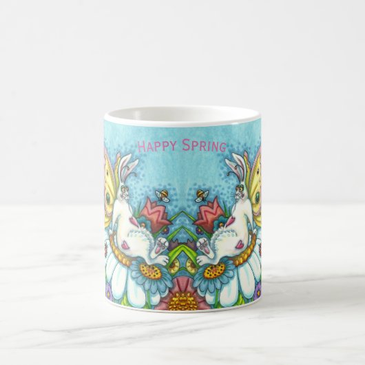 GLÜCKLICHER SPRING FLUTTERBUN RABBIT, FUNNY BUNNY KAFFEETASSE (Mittel)