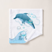 Glücklicher springender Delphin mit Blasen Badhandtuch Set (Waschlappen)