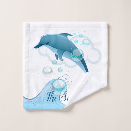 Glücklicher springender Delphin mit Blasen Badhandtuch Set (Waschlappen)