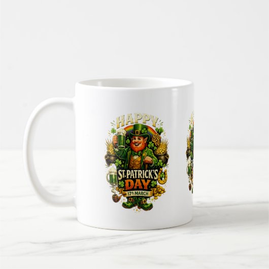Glücklicher St. Patrick’s Day Grüner Shamrock Bech Kaffeetasse (Links)