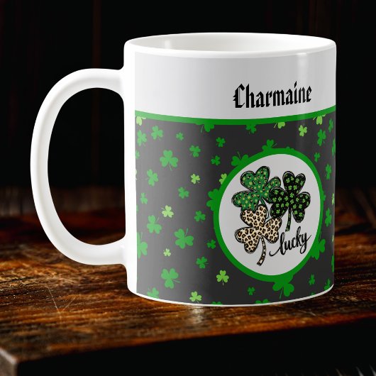 Glücklicher St. Patrick Shamrock Grün Schwarz Katz Kaffeetasse