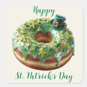 Glücklicher St. Patrick's Day Donut mit Koboldhut Quadratischer Aufkleber