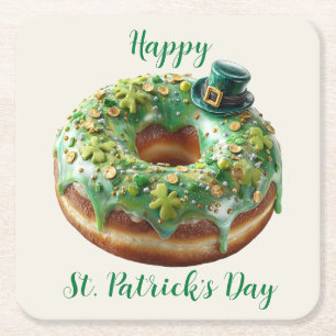 Glücklicher St. Patrick's Day Donut mit Koboldhut Rechteckiger Pappuntersetzer
