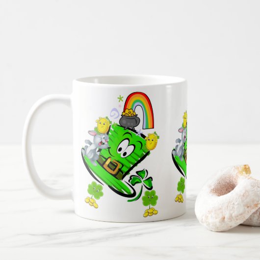 Glücklicher St. Patrick's Day Kaninchen Regenbogen Kaffeetasse (Mit Donut)