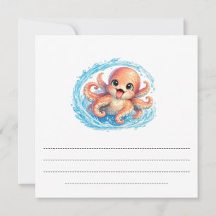 Glücklicher Süßer Oktopus Kawaii Meer Leben Illust Feiertagskarte