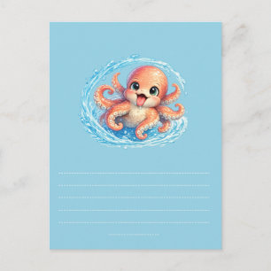 Glücklicher süßer Oktopus Kawaii Meer Leben Illust Postkarte