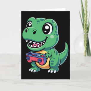 Glücklicher T-Rex mit Spielcontroller Süßer Gamer Karte