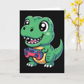 Glücklicher T-Rex mit Spielcontroller Süßer Gamer- Karte (Gelbe Blume)