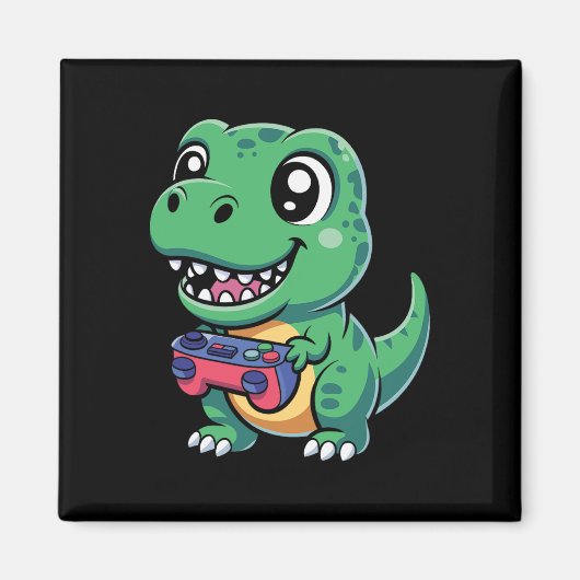 Glücklicher T-Rex mit Spielcontroller Süßer Gamer Magnet (Vorne)