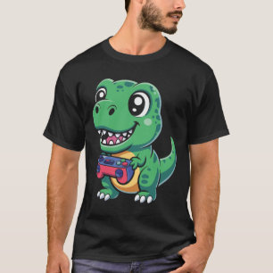Glücklicher T-Rex mit Spielcontroller Süßer Gamer  T-Shirt