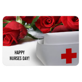 Glücklicher Tag der Krankenschwestern. Rote Rosen Magnet